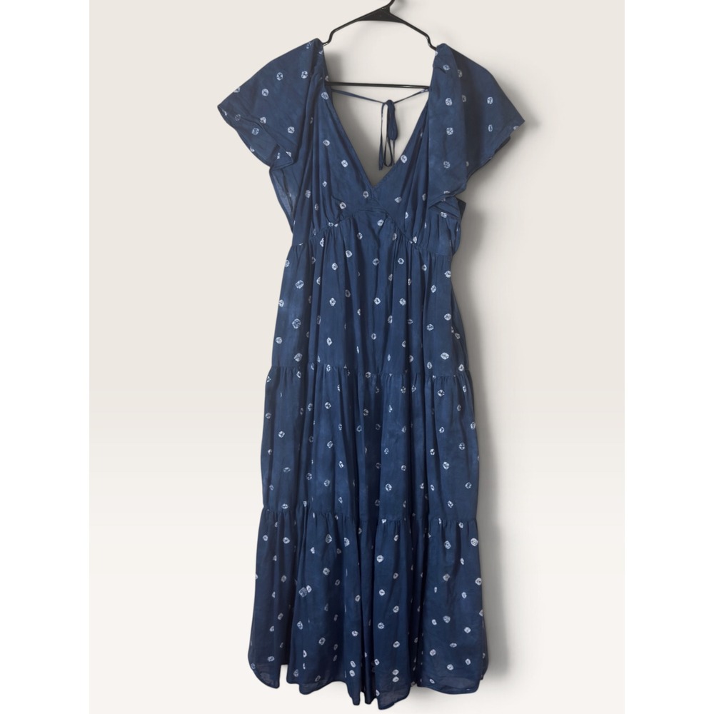 Madewell Shibori-Dot Tiered Maxi Dress Blue Women Size 10 Boho V-Neck Cinh